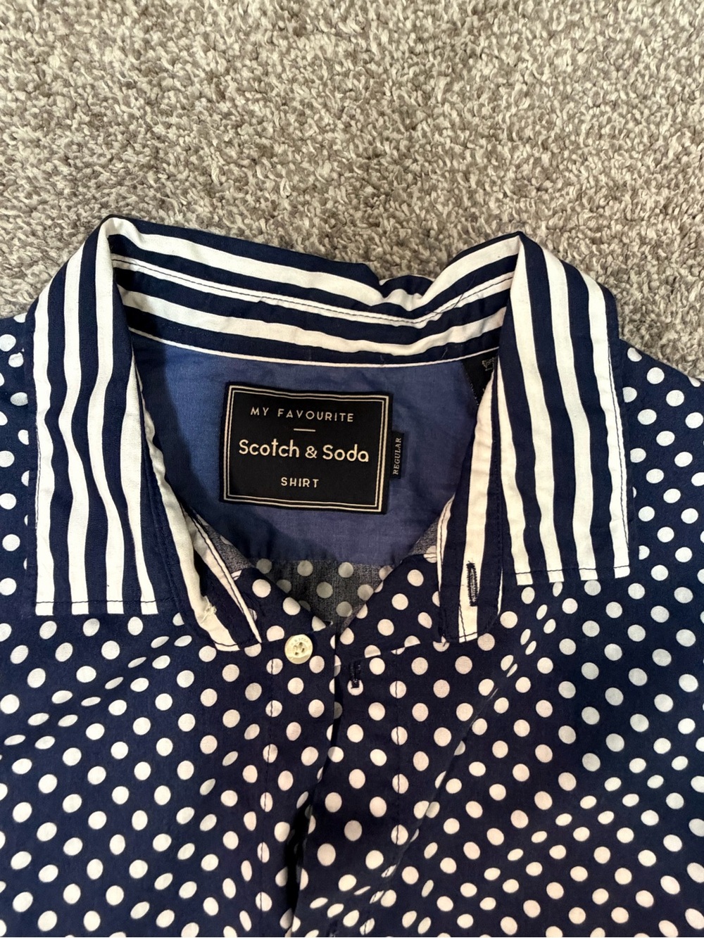 Scotch & Soda Navy and White Polka Dot Button-Down Shirt